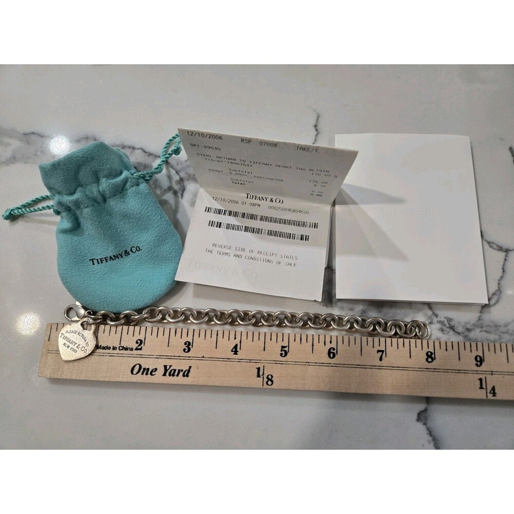 8" Tiffany & Co. Please Return to Tiffany Heart Tag Charm .925 Bracelet
